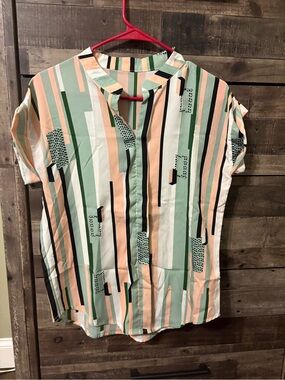 Casual Striped Short-Sleeve Shirt - Peach & Green